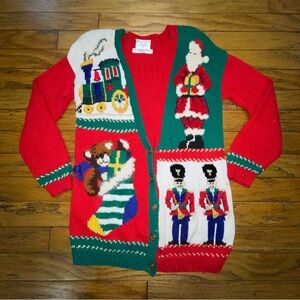 Vintage Holiday Sweater with Santa and Toy Soldiers